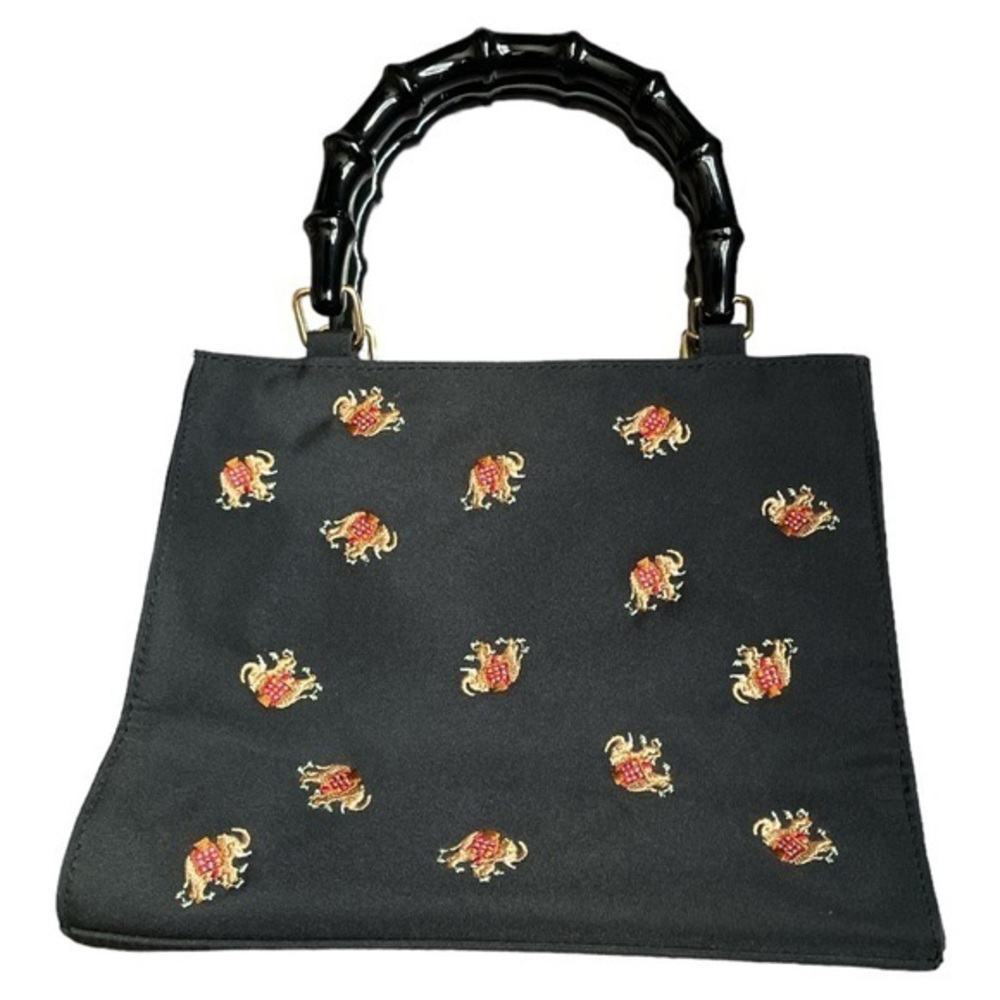 Prezzo Black Embroidered Lucky‎ Elephant Top Handle Handbag Purse